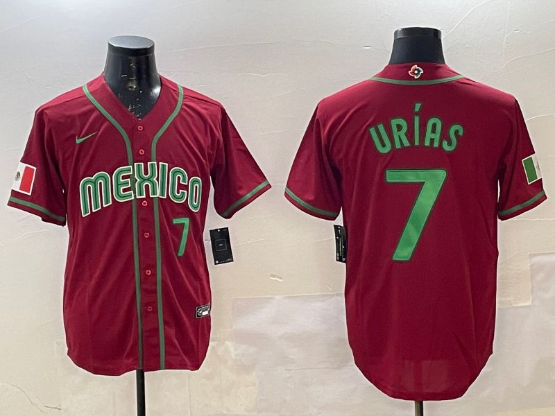Men 2025 World Cub Mexico #7 Urias Red Nike MLB Jersey style 2